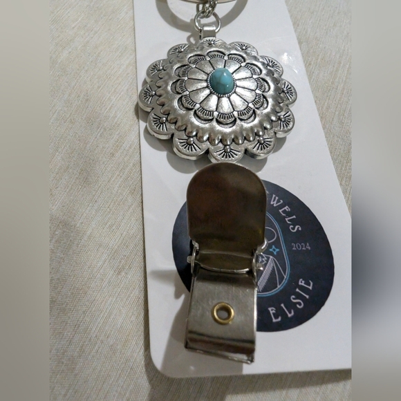 Vintage Silver and Turquoise Charm Keychain Hat Clip Holder - Picture 2 of 5